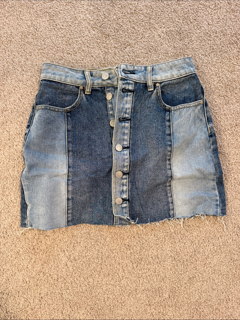 PacSun Two-Tone Denim Button-Front Mini Skirt